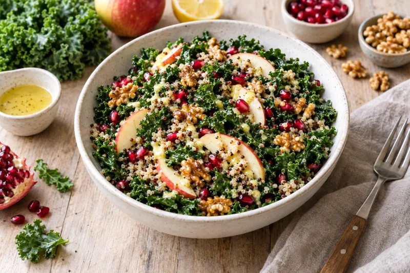 Grünkohl-Quinoa-Salat mit Apfel und Walnüssen in einer Schüssel