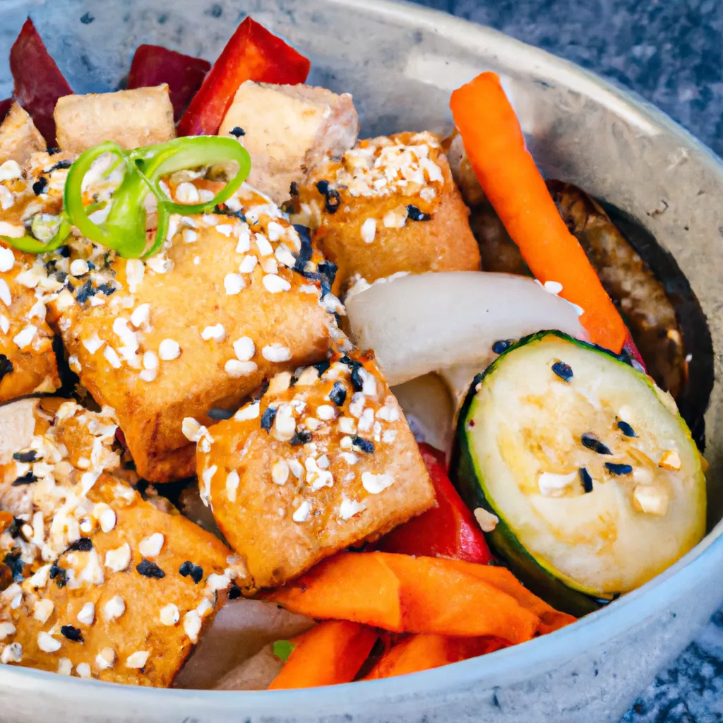 Sesam-Tofu-Bowl mit Gemüse – vegan
